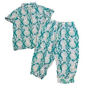 Crown & Ivy Women's 2pc Pajama Set Viscose Teal Purple Pineapple Sz XL